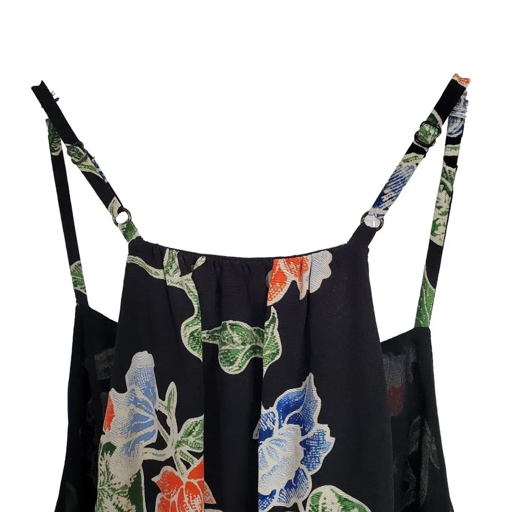 Joie Sz M Dress Deme Silk Chiffon Faux Wrap Hi Lo Flowing Midi Ruffle Hem Floral - Picture 11 of 11